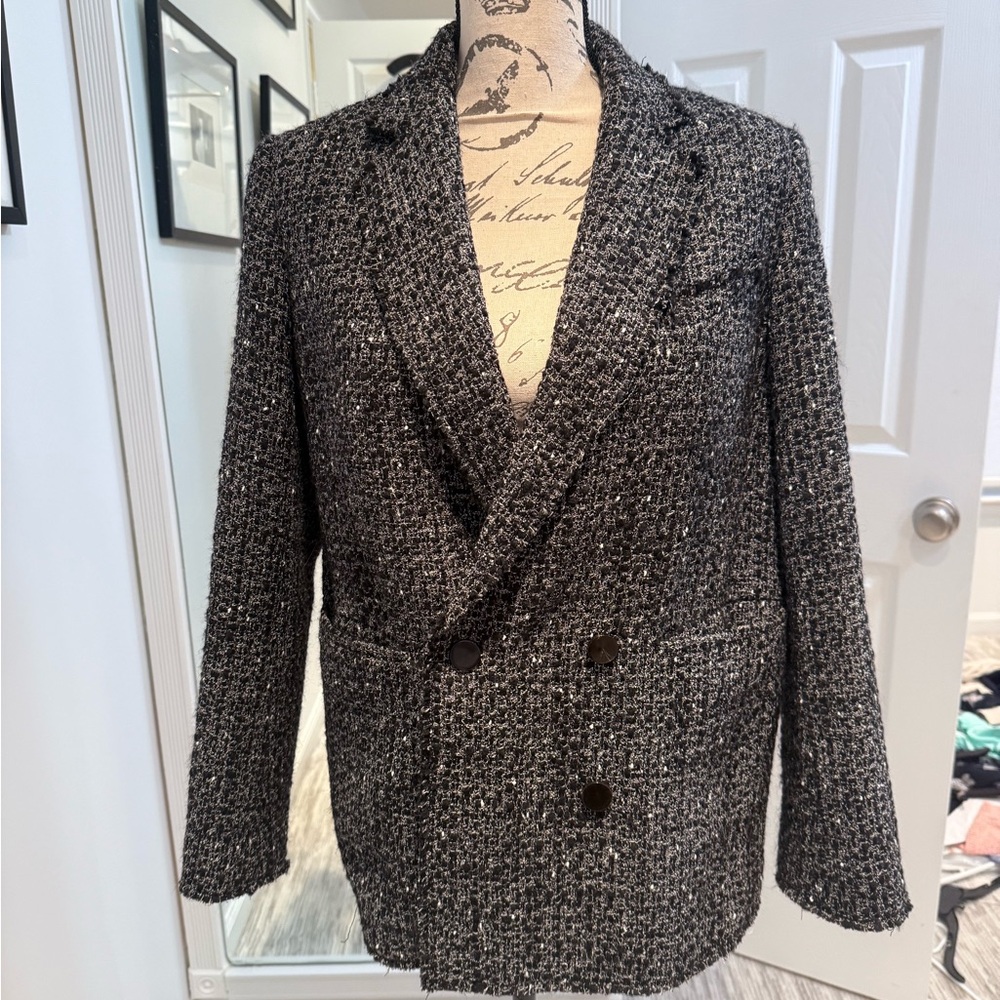 Theory Black and White Tweed Blazer